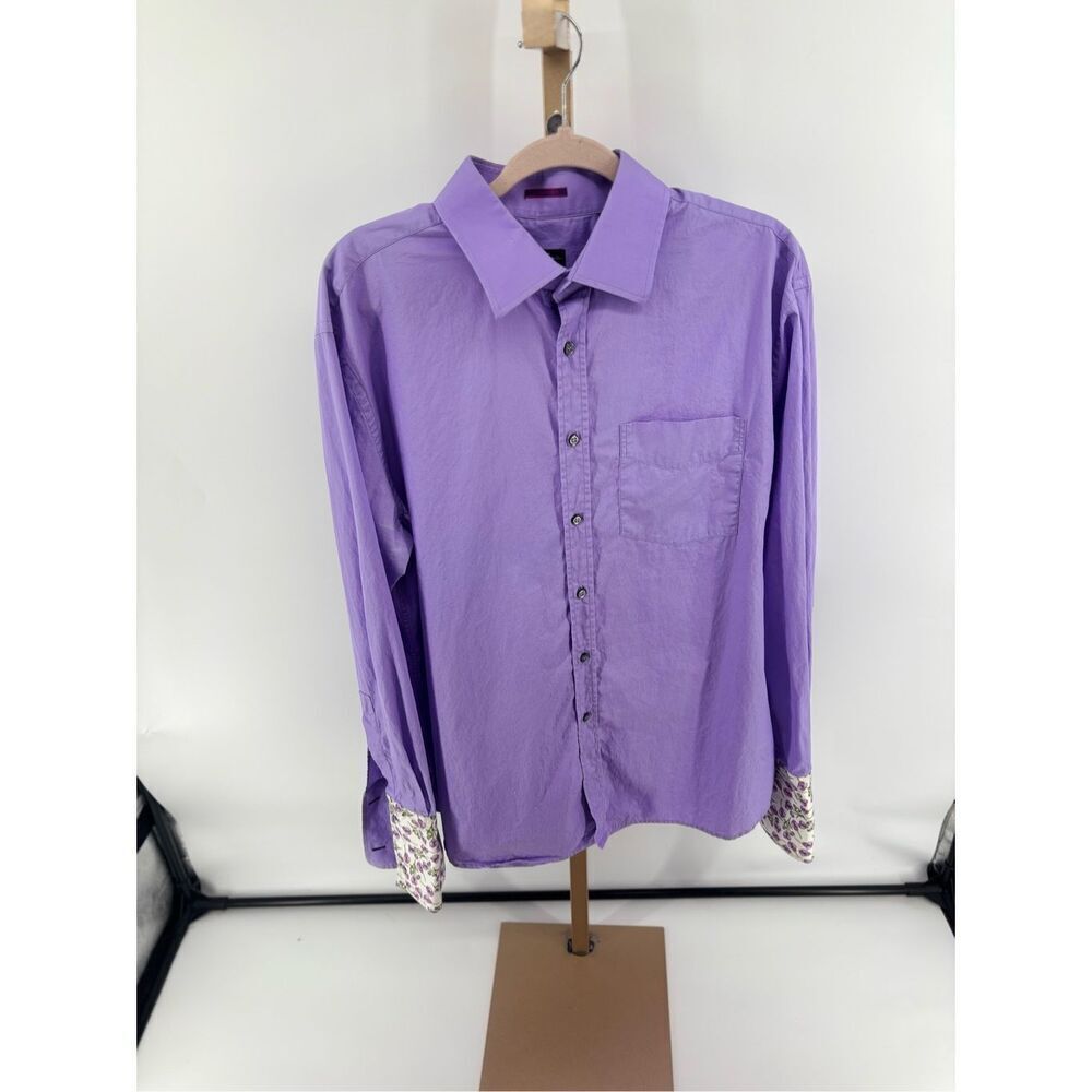 Paul Smith Purple Long Sleeve Button Down Shirt Floral French Cuff Size 17.5 44